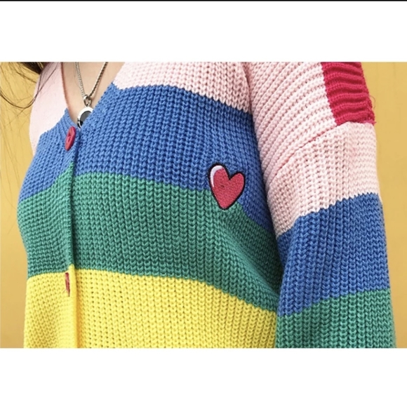 NWT Winter Y2K Rainbow Knitted Cardigan Sweater S: Small-Medium - Picture 7 of 11